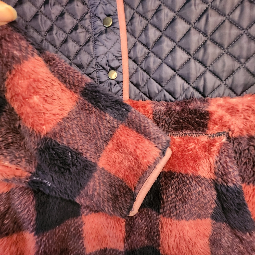 Simply Southern Quilted Fleece Buffalo Plaid Pullover Merlot & Navy Sx XL - Picture 6 of 9